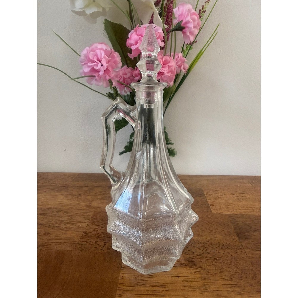 Vintage Horne Design Cruet Bottle Art Deco Textured Glass Stopper Vinegar Bottle